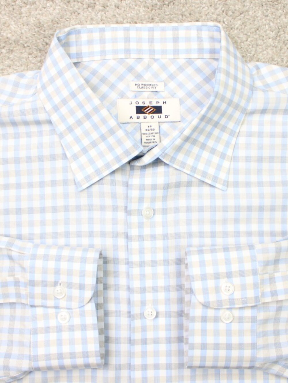 Joseph Abboud Shirt Mens 18, 32/33 Blue/Gray No Wrinkles Classic Fit Long Sleeve